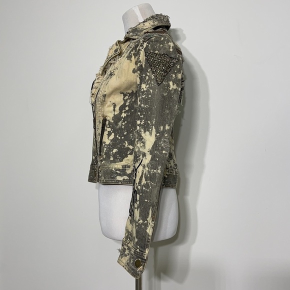 CUSTOM Upcycled Leather Trim Animal Print Peace Moto Jacket Signed - Picture 6 of 10